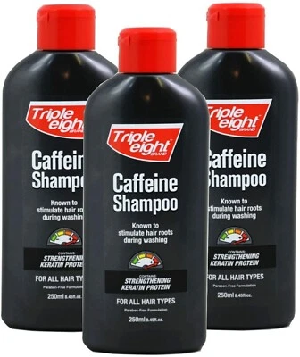 Caffeine Shampoo 3 x Triple Eight 250ml Keratin Protein Hair Growth Men/Women