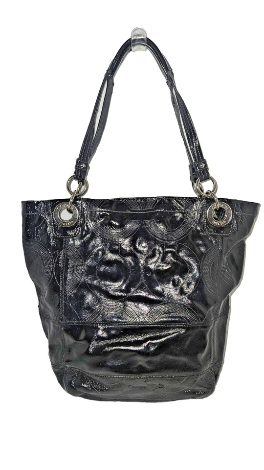 Bolso de Mano/Cartera Coach Vintage Negro Signature Charol # 14265 Bolso Y2K Foto 3 de 4