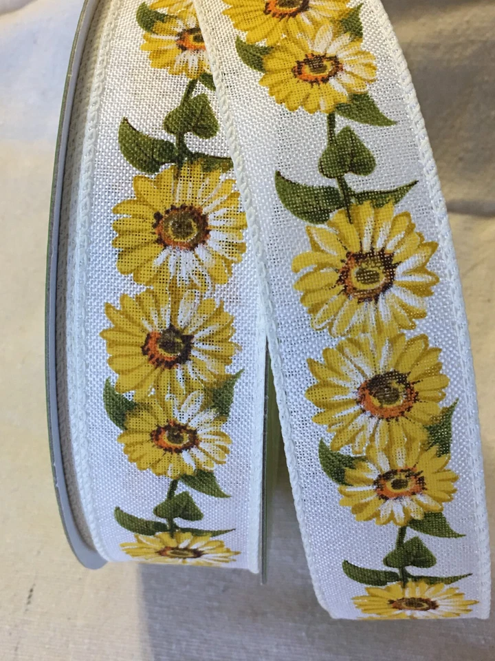 5 Yds. SUNFLOWERS WOVEN WIRE EDGE RIBBON 1 1/2" W - Image 1 of 1