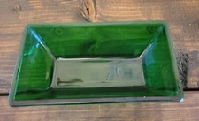 MCM  FOREST GREEN ART GLASS bowl by NAPCO USA #1169 RECTANGULAR 8" wode