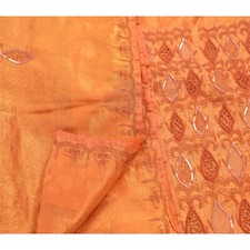 Sanskriti Vintage Golden Sarees Tissue Hand Embroidery Fabric Premium Sari