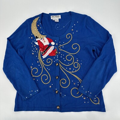 Vintage Jack B Quick Cardigan Women s Medium Christmas Santa Sweater Embellished