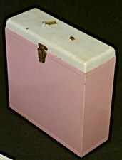 Pink Platter Pak Metal White top 12" Vinyl Record Case Vintage Broken Handle