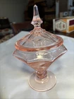 Vintage Depression Pink Glass Covered Candy Dish