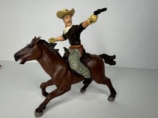 Vintage 1999 Papo Western Cowboy Riding On Brown Running Horse Figure Toy