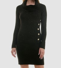 Bcx Juniors' Black Turtle-Neck Button-Detailing Heavy Knit Sweater Dress Size S