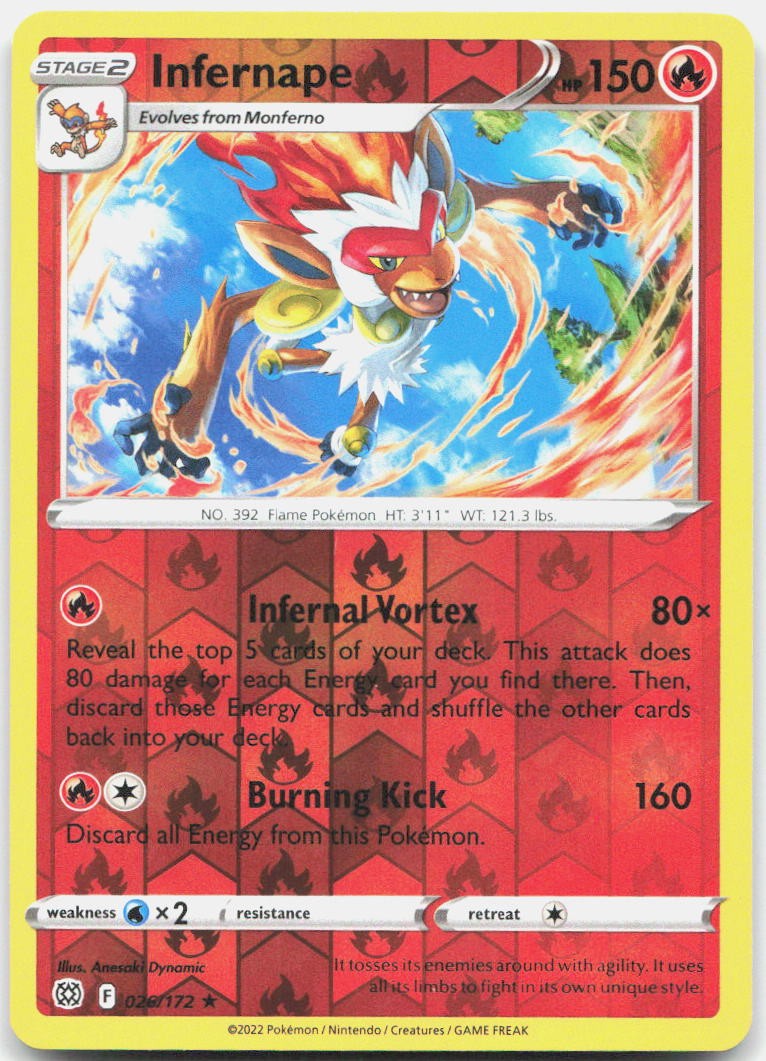 Infernape 026/172 Rare Brilliant Stars Pokemon Reverse Holo Lightly Played