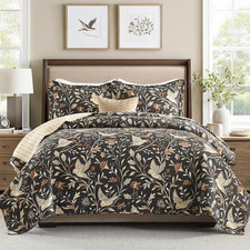 Reversible King Quilt Set - 100 Cotton Floral Bedding, 2 Pillow Shams