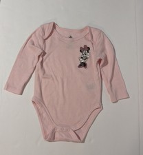 Disney Baby Minnie Mouse One Piece Long Sleeve Bodysuit Pink Embroidered Minnie