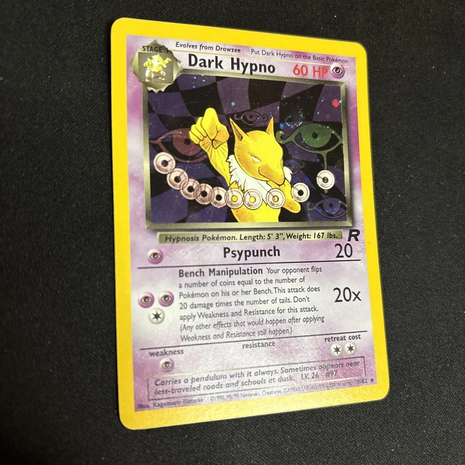 Dark Hypno 9/82 Team Rocket Pokemon Card TCG Vintage WOTC Holo Rare w/ SWIRL 💫 - Image 3 of 4