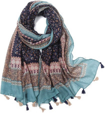 Boho Scarf for Women Lightweight Floral Printed Scarf Fall Winter Fashion Fringe