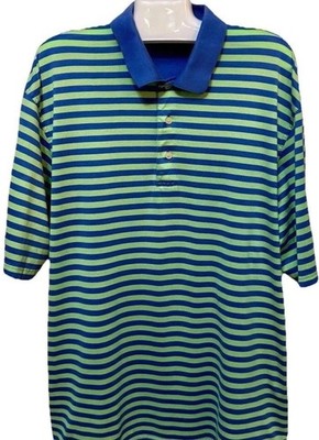Oxford Golf mens polo shirt size L Summer work party blue green stripe club wear