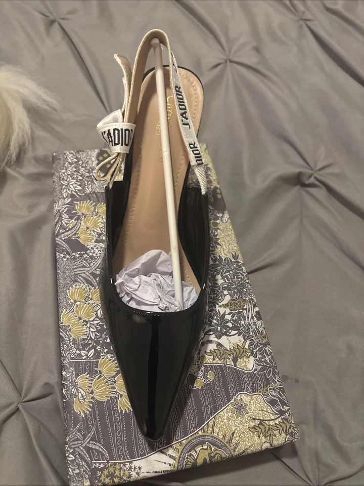 Christian Dior J'Adior Slingback Pumps Black Fabric Pointed Toe Heels Size 8.5 - Image 2 of 4
