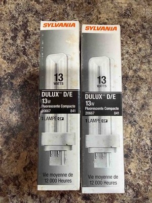 SYLVANIA 20671 Dulux D/E 13W Compact Fluorescent Bulb NEW opened box Set Of 2
