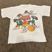 VTG 1993 Looney Tunes Squad Basketball Shirt Bugs Bunny Single Stitch Sz XL Taz