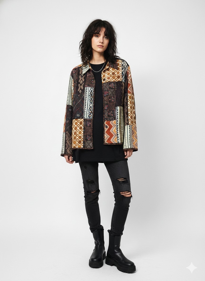 Chico's Jacket Patchwork Embroidered Artsy Grunge… - image 10