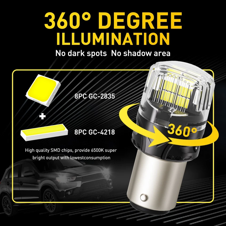 2x AUXITO LED 1157 2057 BAY15D Backup Reverse Signal Brake Tail Light Bulb White Foto 2 de 4