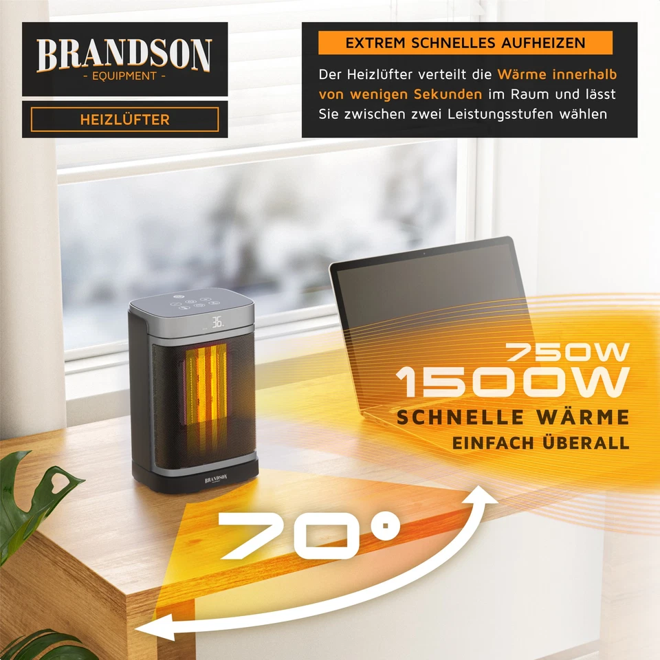 Brandson Keramik-Heizlüfter 1500W WiFi APP Timer Fernbedienung Schwarz - Bild 3 von 4