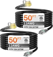 2 Pack 12 Gauge 50 FT Heavy Duty Outdoor Extension Cord Waterproof