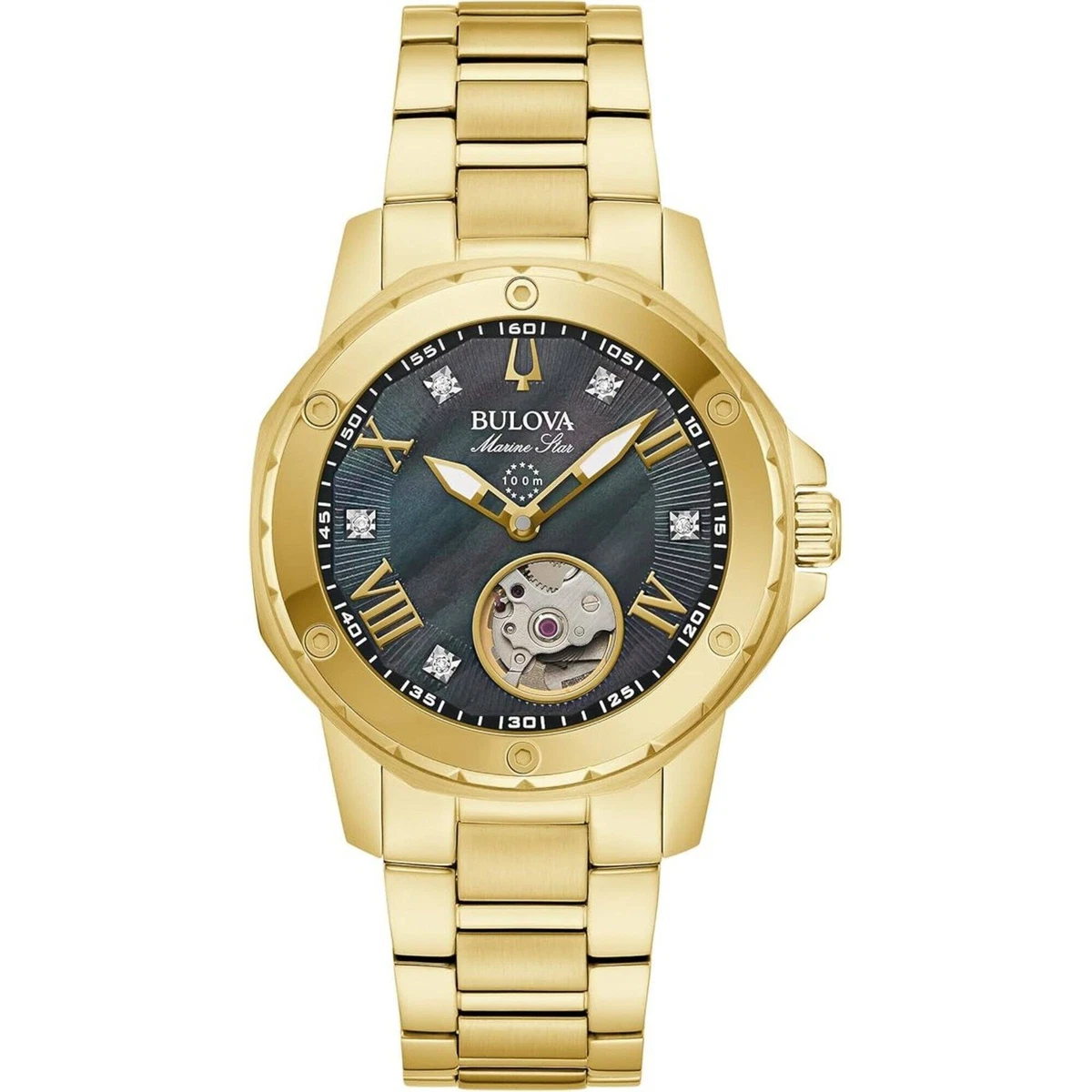 Bulova Marine Star Womens Watch 31mm MOP 96R28 Diamond Leather New Battery BULOVA Marine Star Diamonds Womens Watch, White MOP Dial  main image 3