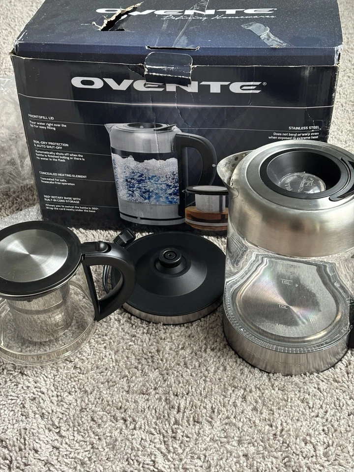 Hervidor de agua eléctrico de vidrio OVENTE Prontofill 1,7 litros 1500 W plateado KG612S Foto 3 de 4
