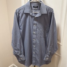Chaps Men  s Button Down Blue Checkered Size 16-16.5 L 32/33 Wrinkle Free EUC