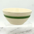 Vintage Green Stripe Hull Beehive Bowl Yellow Ware Mixing Nesting 9.25”