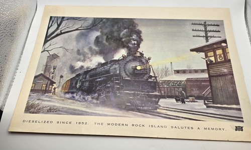Rock Island Railroad Print "Dieselized Since 1952" Steam Locomotive Scene