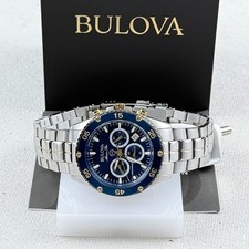 Bulova Men's Marine Star 98B400 Chronograph Blue Dial Steel Quartz Watch 41.5mm