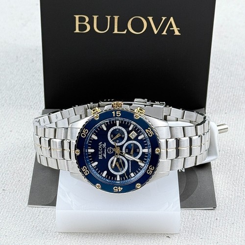 Reloj de cuarzo Bulova Marine Star 98B400 para hombre cronógrafo esfera azul acero 41,5 mm