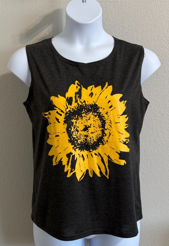 Ladies size L top with large sunflower print.