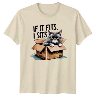 T-Shirt If It Fits, I Sits Cat lustig mürrisch Kätzchen Box Wortspiel Tee