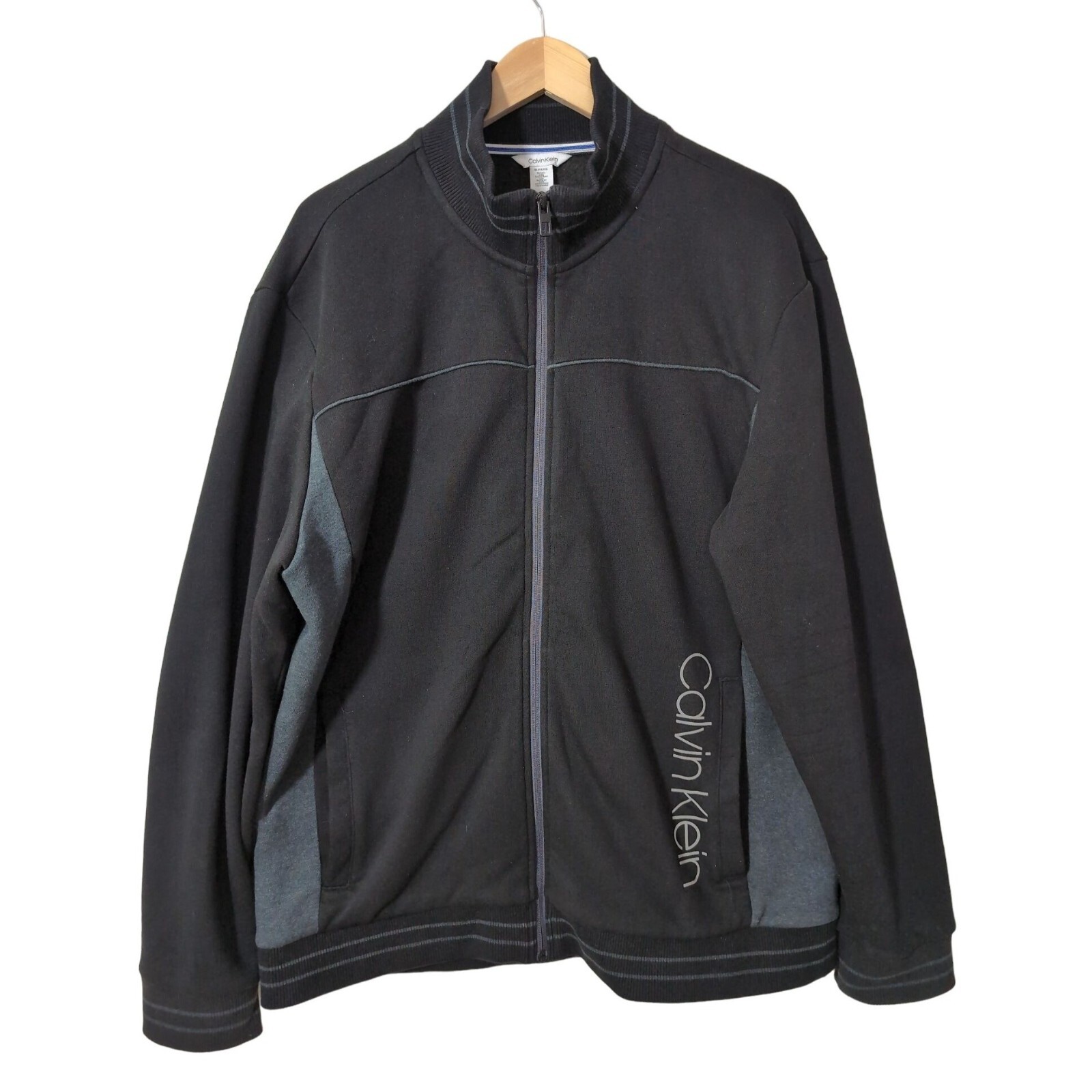 Calvin Klein Full Zip Jacket Mens XL Black Gray Fleece Lined Casual Everyday