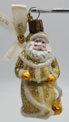 Waterford Santa Claus Gold Glitter Blown Glass Ornament Christmas 3.25 ...