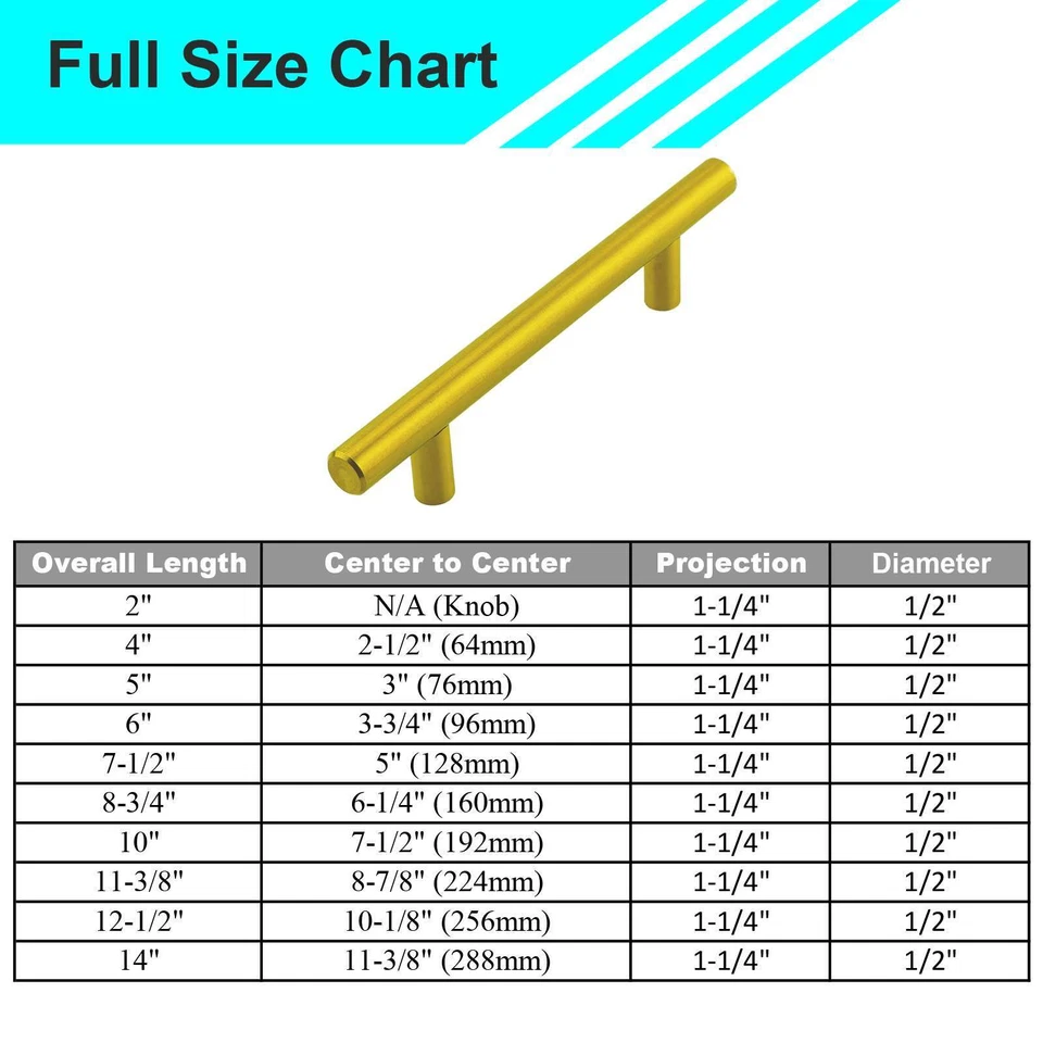 Manijas de gabinete de cocina de acero inoxidable de grado 304 dorado cepillado perillas cajón Foto 2 de 4