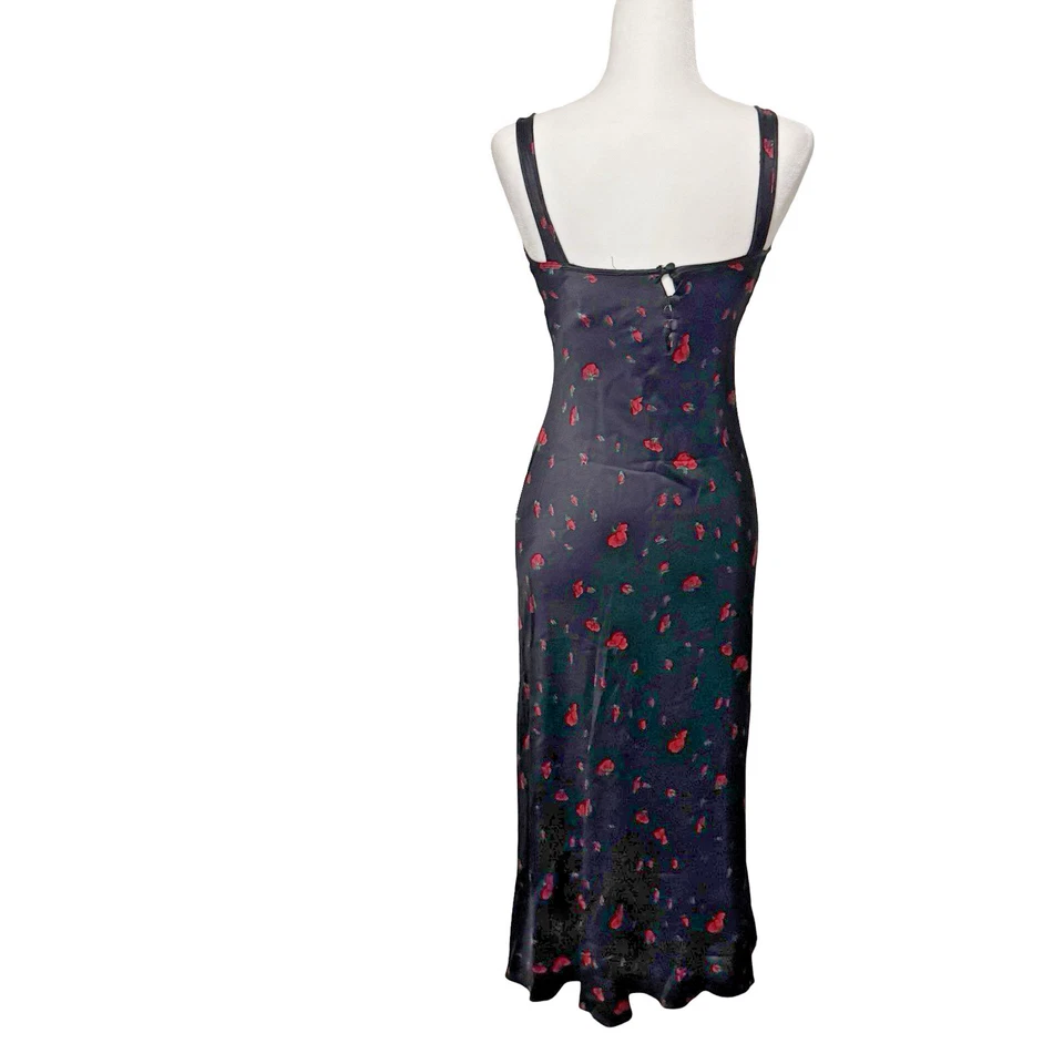 Vestido sin Mangas Vintage Betsey Johnson Negro Rosa Satinado Talla 8 Botón Espalda Maxi Años 90 Foto 2 de 4