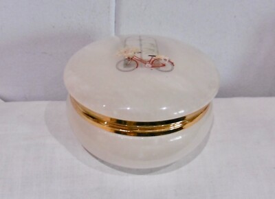 Alabaster  Dose Schmuckdose Handarbeit weiß Bemalt  Made in Italy 50er