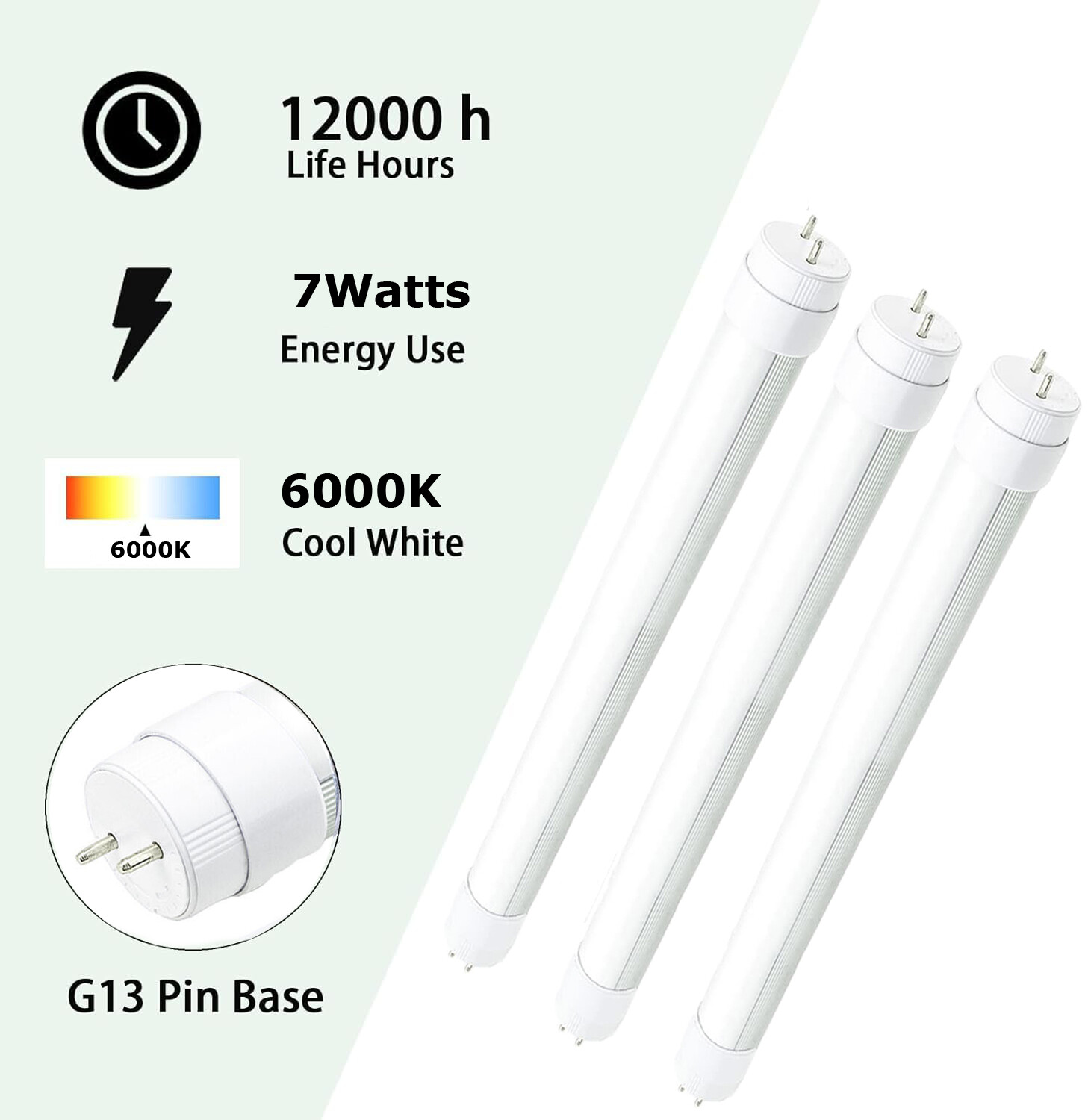 18 Inch 7 Watt LED Tube Lights Bulb F15T8/CW Replacement T8 CW