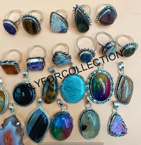 Solar Quartz & Mix Gemstone 925 Sterling Silver Plated Lot Pendants & Rings Lot
