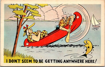 I Don't Seem to be Getting Anywhere Here! Comic Humor Linen Postcard