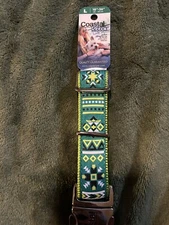 Coastal - Ribbon - Adjustable Dog Collar with Metal Buckle,Green Patterned, 5/8"