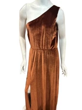 Baltic Born Womens Size XL Tatiana Velvet One Shoulder Rust Brown Maxi Dress