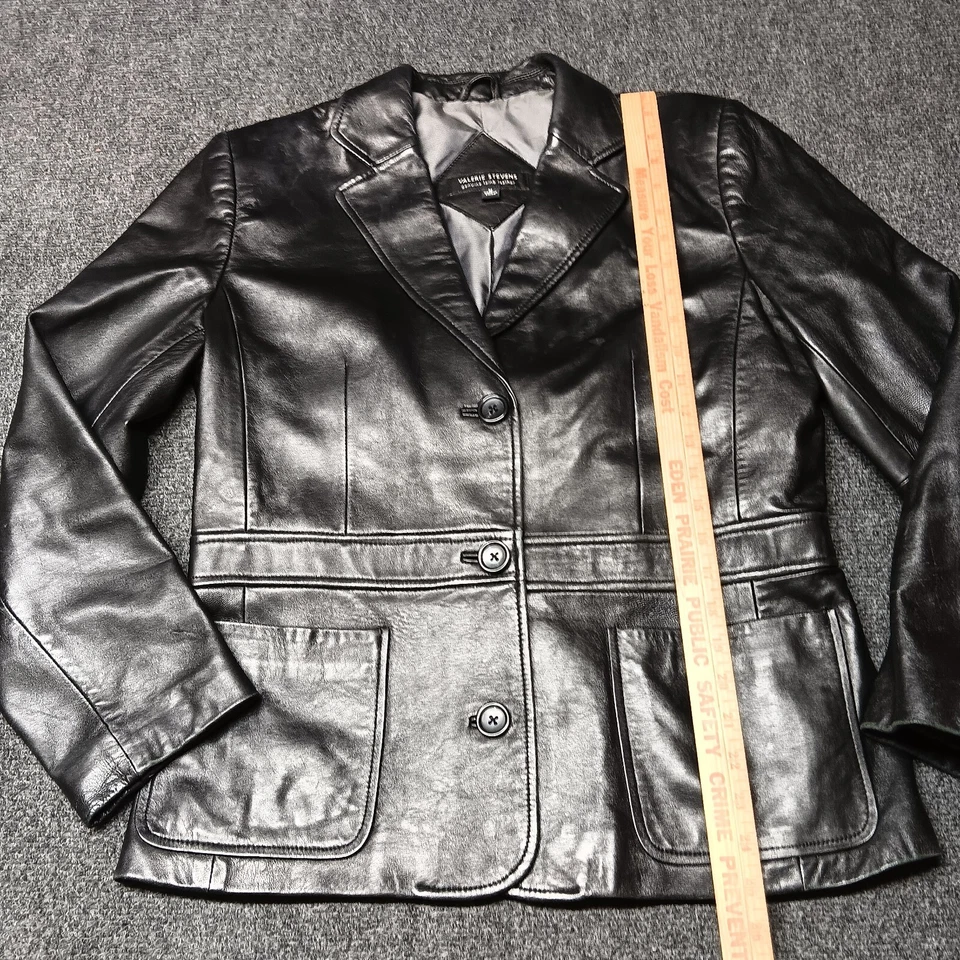 Valerie Stevens Lamb Leather Jacket Women Medium Black 3 Button Front Soft - Image 3 of 4