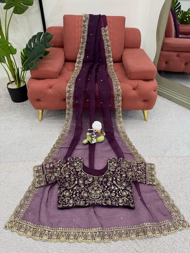 Latest New Launching Organza Silk Saree With Blouse For Women & Girls Wear - Picture 10 of 11
