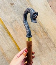 Victorian Stylish Skull Head Handle Wooden Walking Stick Cane For Men  Women