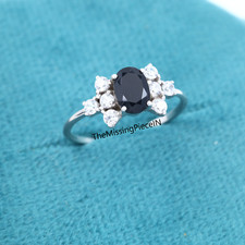 Natural Black Onyx Engagement Ring, Oval Cut Ring, Anniversary Ring Jewelry