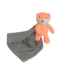 2014 Carter's Orange Rattle Fox Gray Security Blanket Lovey Toy 10" X 10"