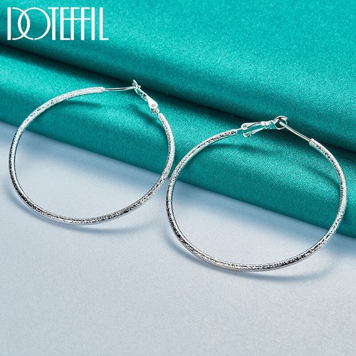 Pendientes de aro DOTEFFIL 925 plata de ley mate círculo redondo 50 mm joyería para mujer - Imagen 3 de 6