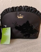Kate Spade Small Marcy Dawn Place Embellished Black Cosmetic Zip Bag NWT Velvet