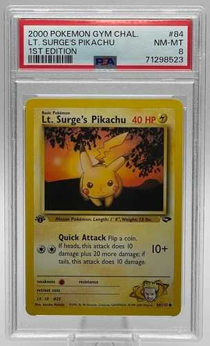 2000 POKEMON GYM CHALLENGE #84 LT. SURGE'S PIKACHU 1ST EDITION PSA 8 NM-MT